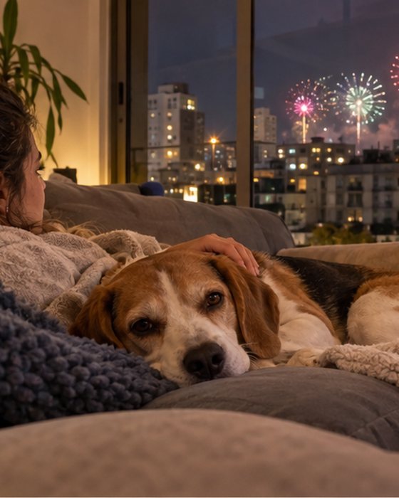 כלב רגוע על הספה בערב